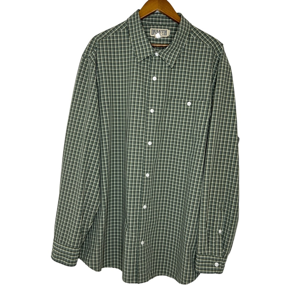 Duluth Trading Co Green Tan Plaid Long Sleeve Button Up Shirt Size 2XL Men's